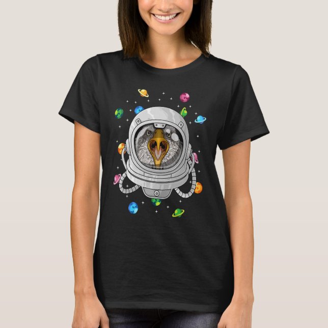 Camiseta Bald Eagle Astronauta Animal Profundo No Espaço Có (Frente)