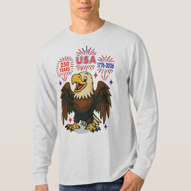 Camiseta Bald Eagle com Fireworks - EUA 250 Anos 1776-2026 (Frente)