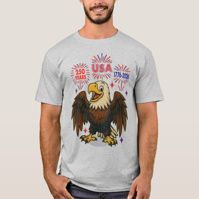 Camiseta Bald Eagle com Fireworks - EUA 250 Anos 1776-2026 (Frente)