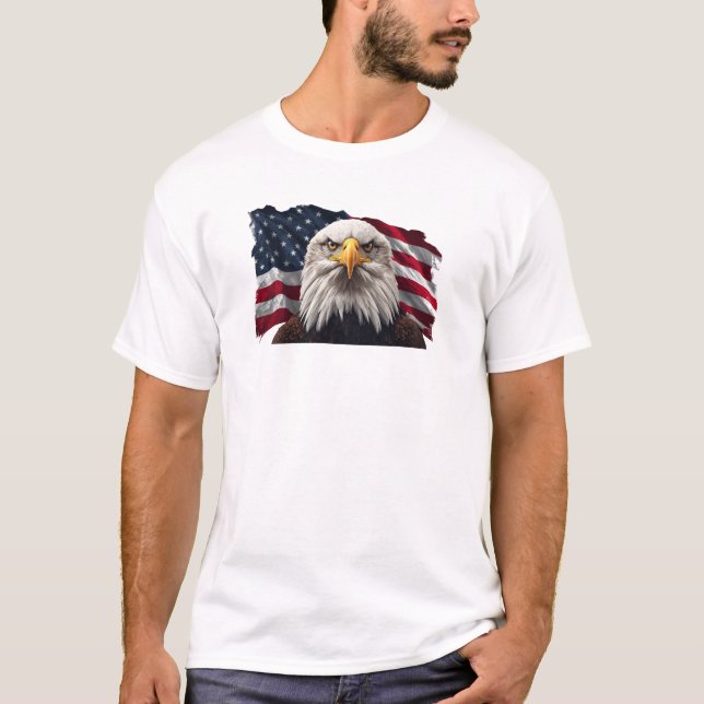 Camiseta Bald Eagle Face com bandeira americana (Frente)