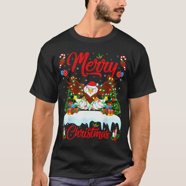 Camiseta Bald Eagle Lover Xmas Lighting Santa Bald Eagle Ch (Frente)