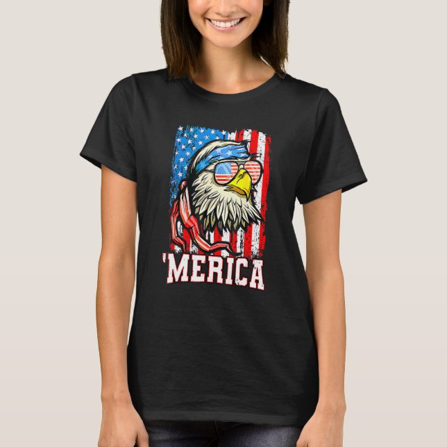 Camiseta Bald Eagle Mullet Merica American Flag  4th Of Jul (Frente)