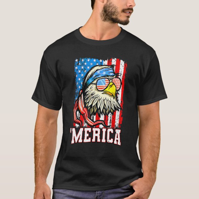 Camiseta Bald Eagle Mullet Merica American Flag  4th Of Jul (Frente)