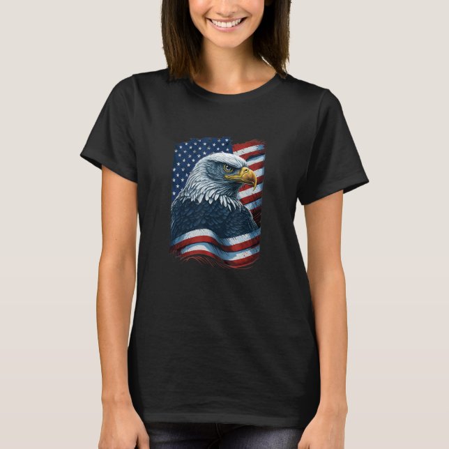 Camiseta Bald Eagle Proud Patriotic American US Flag 4th Of (Frente)