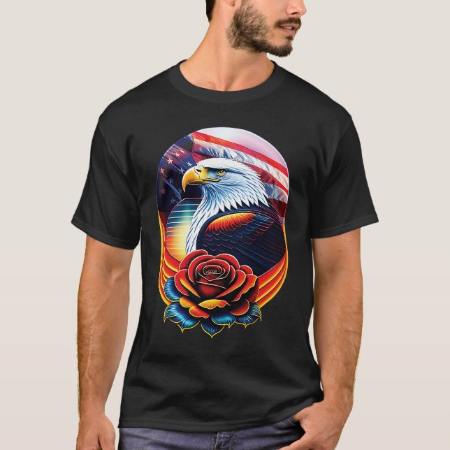 Camiseta Bald Eagle Rosa Patriotic 4 de julho americano (Frente)