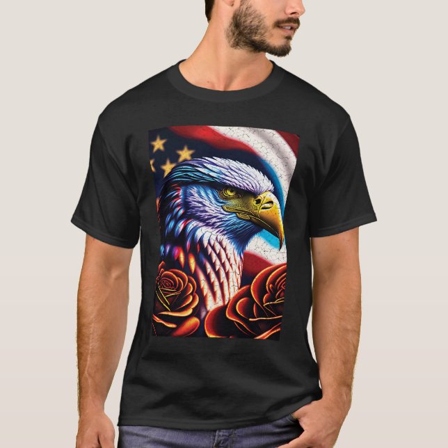 Camiseta Bald Eagle Rose Patriotic 4th of July USA American (Frente)