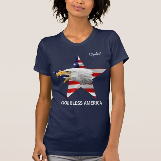 Camiseta Bald Eagle, Star, Flag elegante personalizável (Frente)