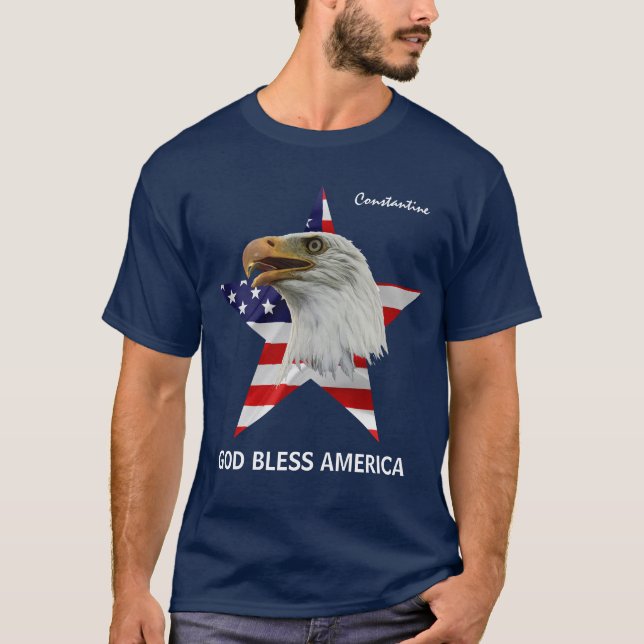 Camiseta Bald Eagle, Star, Sinalizador personalizável (Frente)