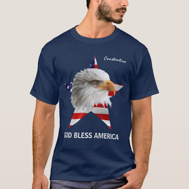 Camiseta Bald Eagle, Star, Sinalizador personalizável adorá (Frente)