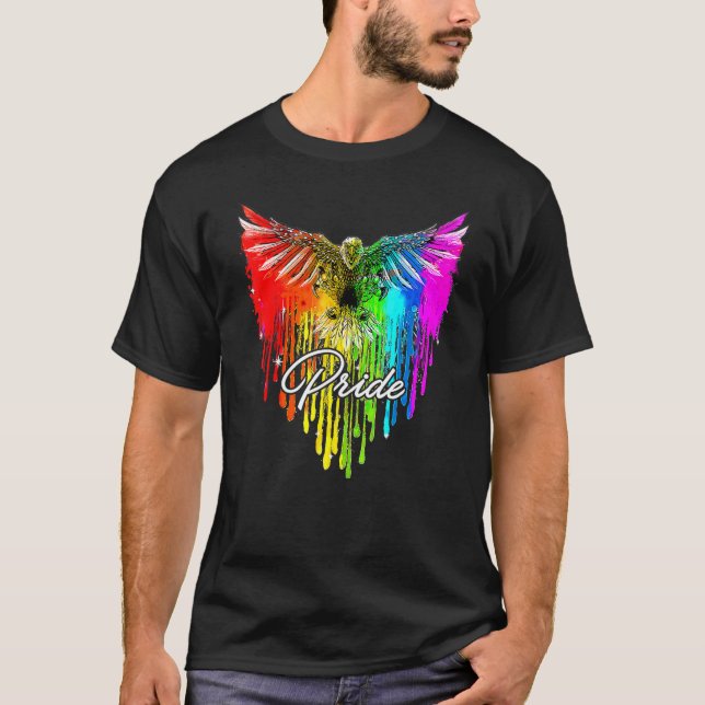 Camiseta Bald Eagle Usa Lgbt Rainbow Flag Shirt Gay E Les (Frente)