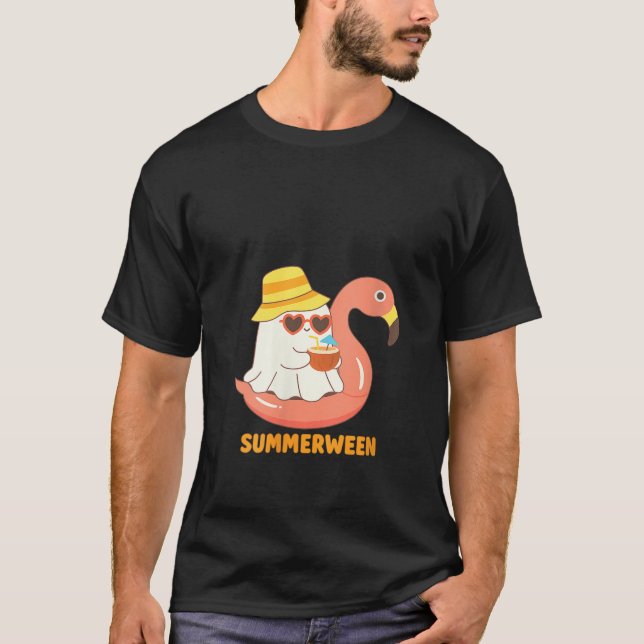 Camiseta Balde Feminino de Summerween com Fantasma Bebendo  (Frente)