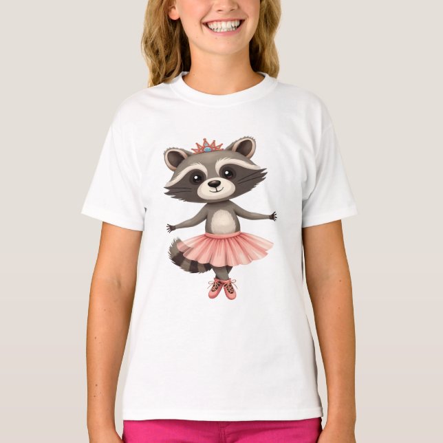 Camiseta Balé Ballerina Raccoon Dance Plié, Chassé, Jett (Frente)