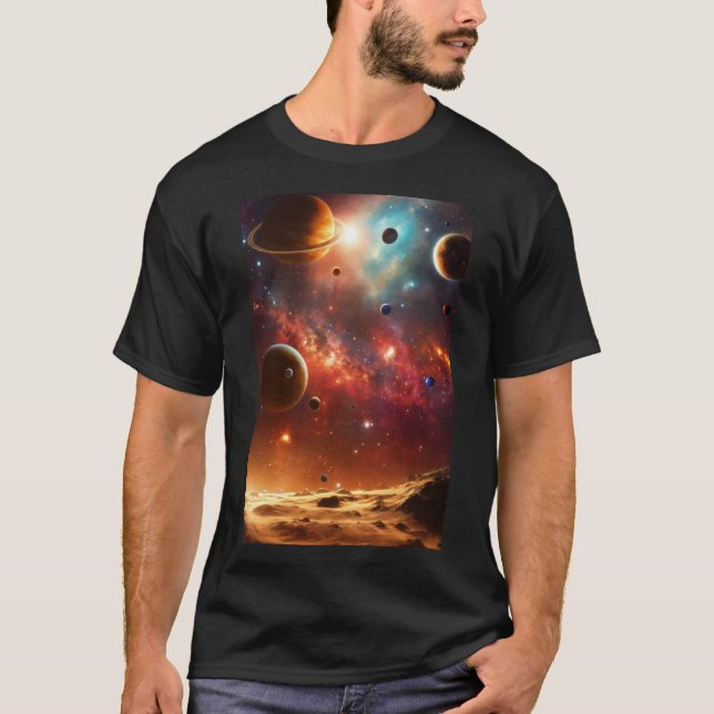 Camiseta Balé Cósmico De Lado Duplo: Planetas Camisa-Lua (Frente)