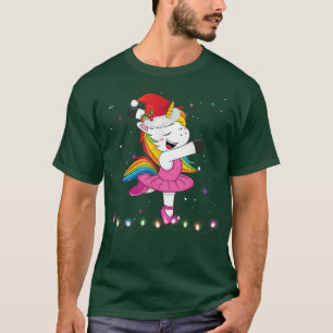Camiseta Balé Dançarino Unicorn Santa Hat Crianças Meninas 