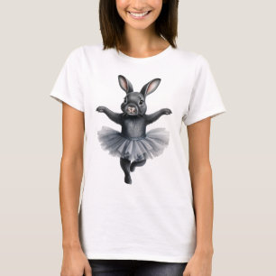 Camiseta Balé de dança de bailarina de coelho preto-branco