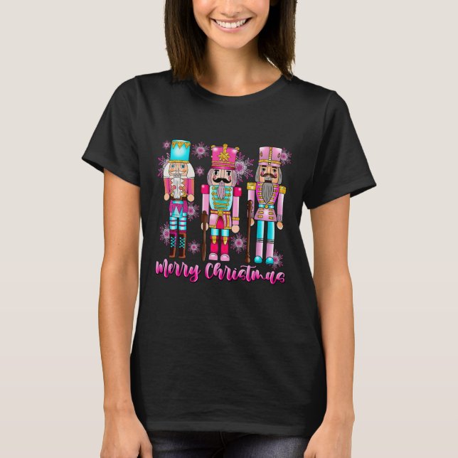 Camiseta Balé de Natal Rosa Rosa Nutcracker Esquadrão Rosa  (Frente)