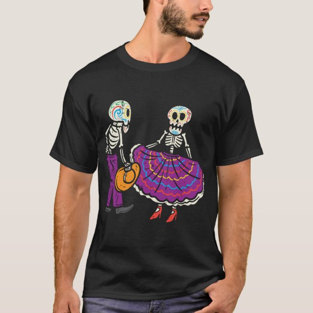 Camiseta Balé Folklorico Skeleton Sugar Skull Dia De Los (Frente)