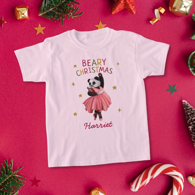 Camiseta Balé Rosa Bonito Dançando Panda Natal (Criador carregado)
