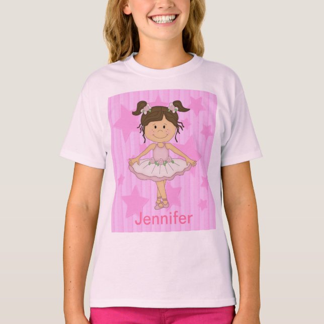 Camiseta Balé rosa-branca em estrelas e faixa (Frente)