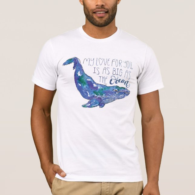 Camiseta Baleia Aquarela - Com o mesmo tamanho que o oceano (Frente)