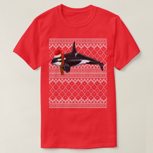 Camiseta Baleia Assassina de Orca do Santa Hat do Xmas no N (Frente do Design)