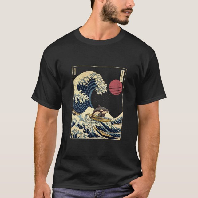 Camiseta Baleia Assassina Orca Japonês Kanagawa Onda Engraç (Frente)