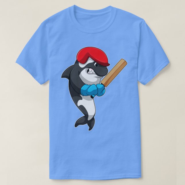 Camiseta Baleia assina no Cricket com morcego de críquete (Frente do Design)
