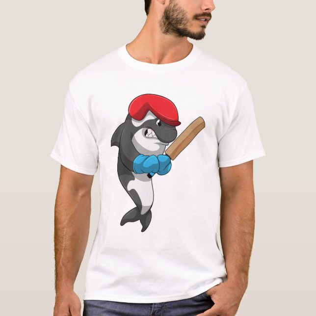 Camiseta Baleia assina no Cricket com morcego de críquete (Frente)