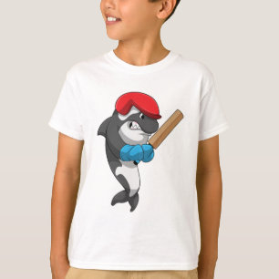 Camiseta Baleia assina no Cricket com morcego de críquete