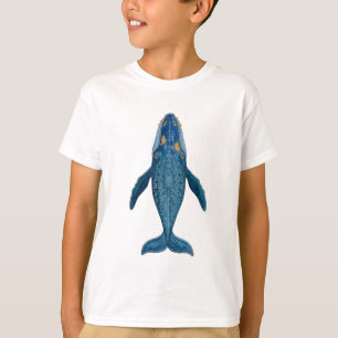 Camiseta Baleia Azul Ornamental Padrão Geométrico Vista Sup