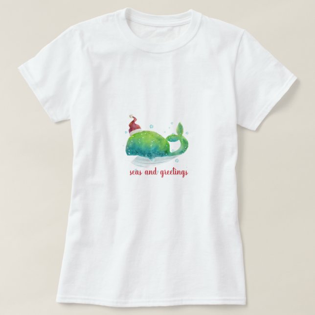 Camiseta Baleia branca com Santa Chapéu (Frente do Design)