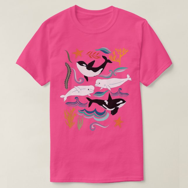 Camiseta Baleia Canadiana observando a cor-de-rosa (Frente do Design)