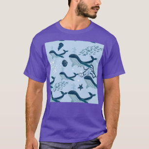 Camiseta baleia com elementos de vida subaquática algas mar