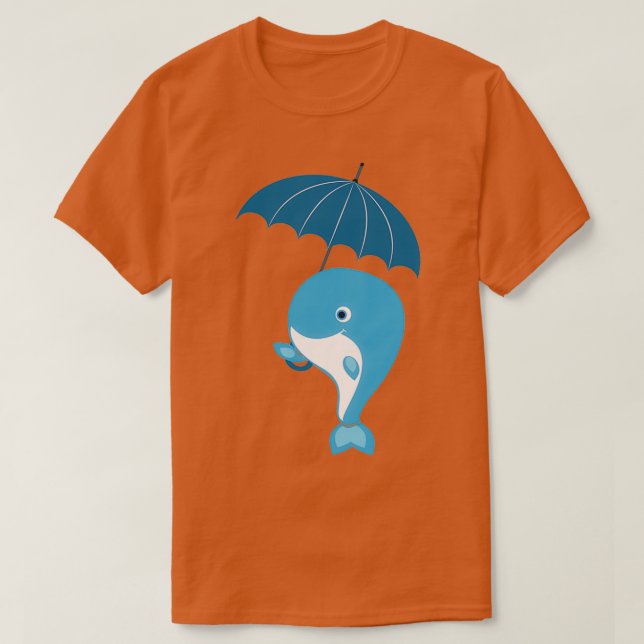 Camiseta Baleia de baleia segurando um guarda-chuva (Frente do Design)