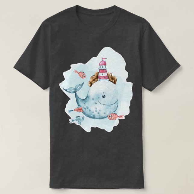 Camiseta Baleia de cor de água 4 (Frente do Design)