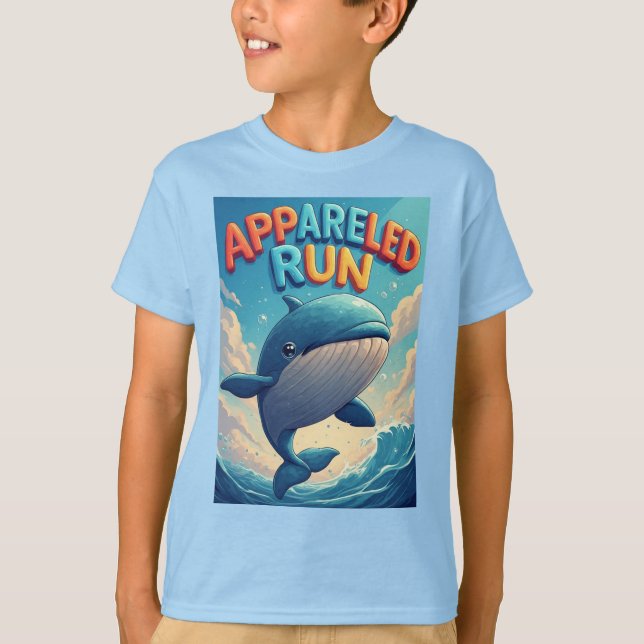 Camiseta Baleia de Desenho Animado: Corrida Aprontada (Frente)
