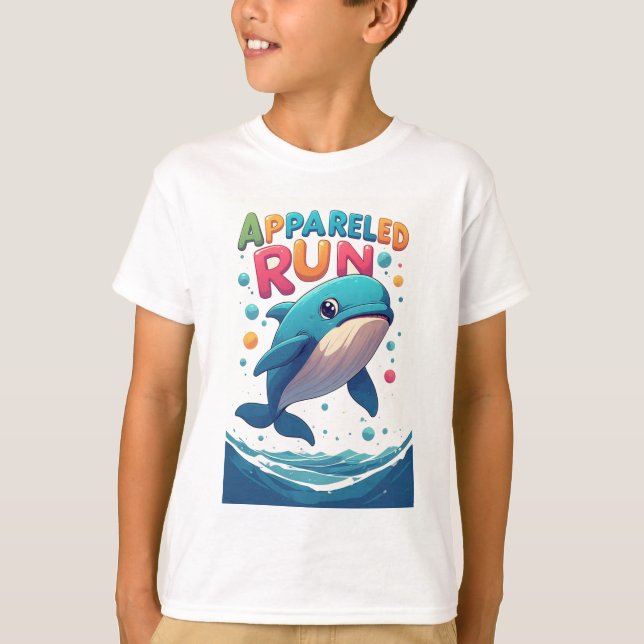 Camiseta Baleia de Desenho Animado: Corrida Aprontada (Frente)