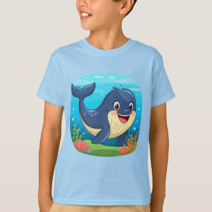 Camiseta Baleia de desenho animado sorridente fofa