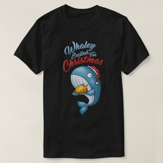 Camiseta Baleia de Natal excitada com baleia de Natal (Frente do Design)