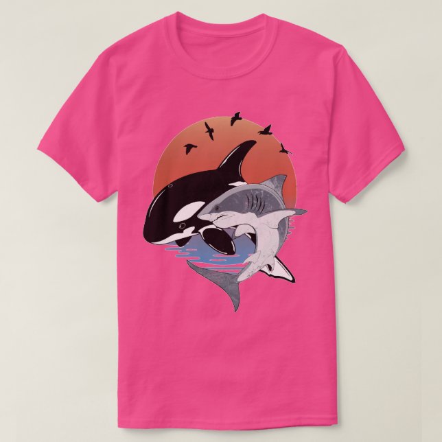 Camiseta Baleia de Orca e Samoa Polinésia de Tubarão (Frente do Design)