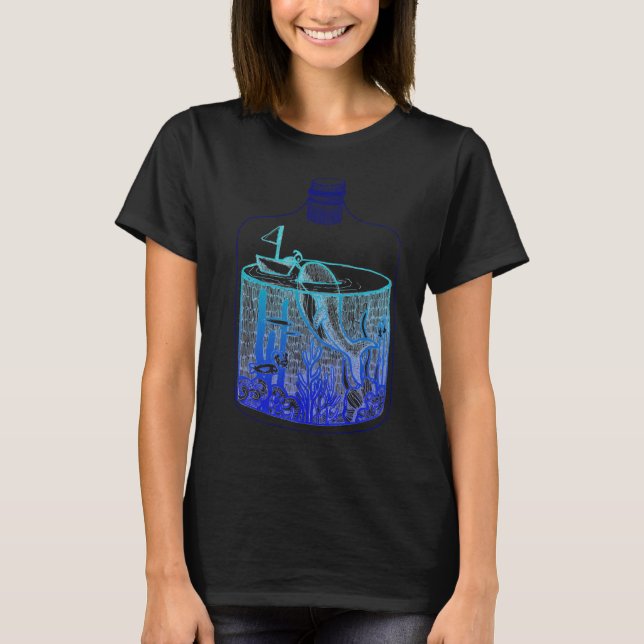 Camiseta Baleia em um jarro - Gradiente azul (Frente)