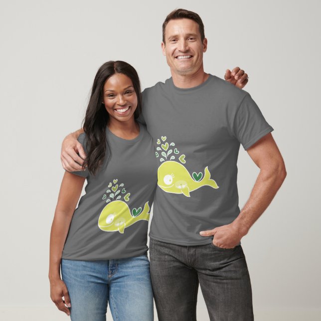 Camiseta Baleia Grávida Verde e Caprichosa Com Gêmeos (Unissex)