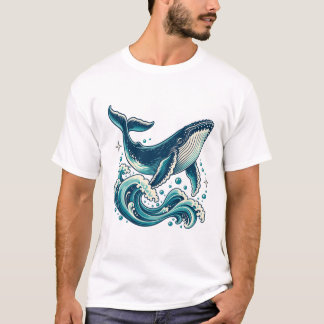 Camiseta Baleia Jubarte com Ondas Oceânicas Turquesa
