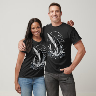 Camiseta Baleia Majestosa - Arte de Ondas do Oceano Camise