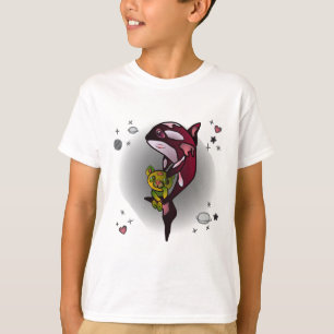 Camiseta Baleia Orca com Urso de Teddy no Espaço Design grá