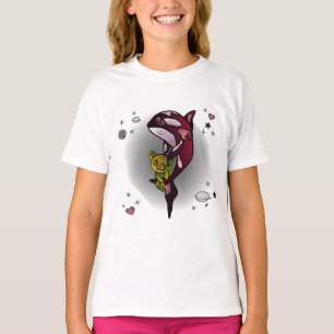 Camiseta Baleia Orca com Urso de Teddy no Espaço Design grá