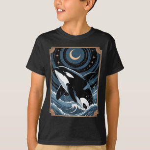 Camiseta Baleia Orca Engraçada Pulando Em Um Cartão De Tarô