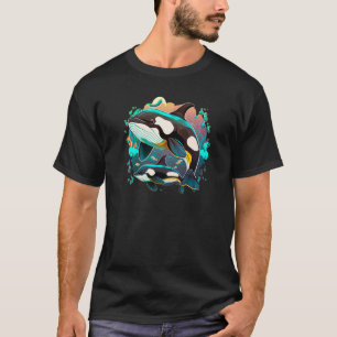 Camiseta Baleia Orca Fofa e Filhote Mamífero Oceano