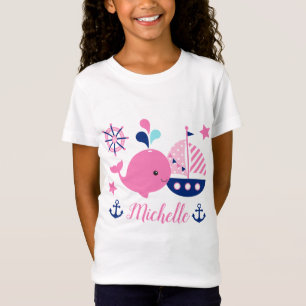 Camiseta Baleia Rosa Náutica Fofa, Barco & Âncora