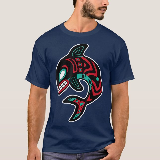 Camiseta Baleia Totem Americana Nativa Orca da Costa Noroes (Frente)